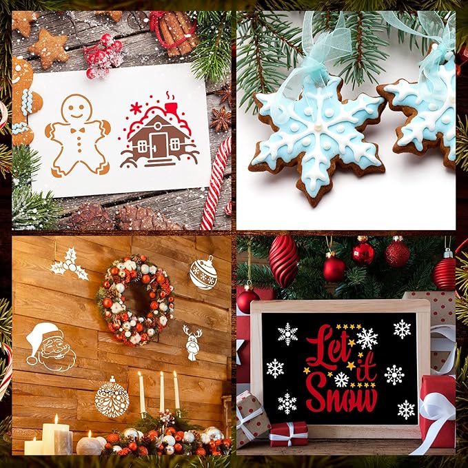 60 Pcs Christmas Stencils for Painting Reusable on Wood 3x3 Inch Plastic Snowflake Christmas Holiday Stencils for Art Craft Painting Spraying Wall Card Paper Gift Home Decor