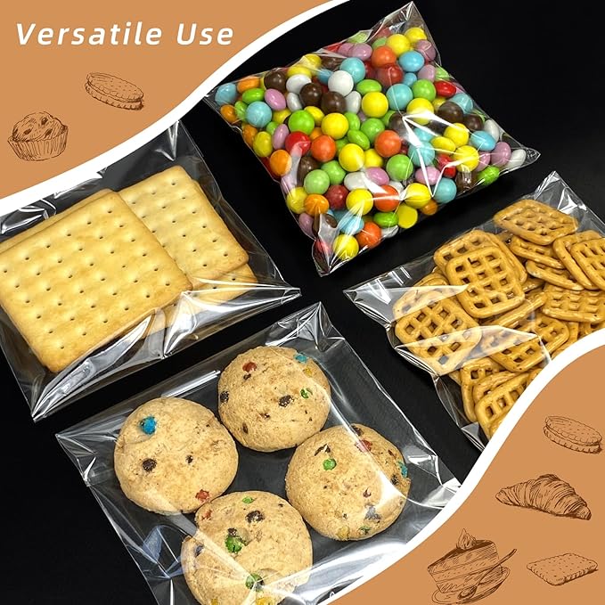 5x5 Inch Cookie Bags, 120 Pcs Clear Self Sealing Cellophane Treat Bags for Candy, Jewelry, Gift Wrapping, Party Favors, Crafts, Cookie Wrappers Self Adhesive
