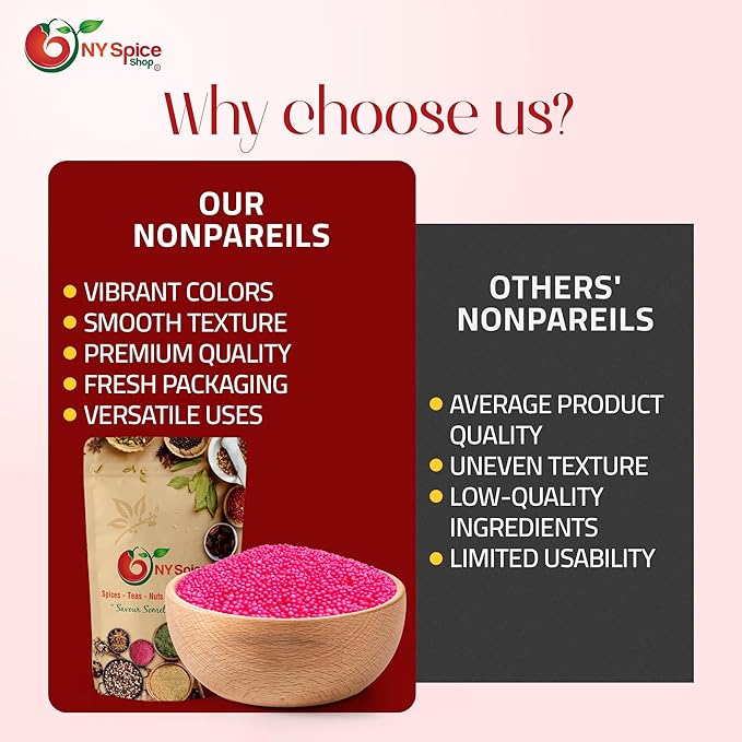 NY Spice Shop Pink Nonpareils Sprinkles - 1 Pound Colorful Sprinkles for Decoration - Non Pareil Sprinkle Treats - Pink Nonpareils Sprinkle for Ice Cream & Cake Decoration