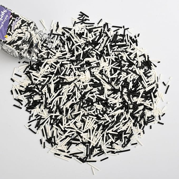Jimmies Sprinkles for Cake Decorating, White & Black Sprinkles Perfect for Cupcake Toppers Wedding Party Valentines Halloween Christmas Supplies 3.52 Ounce