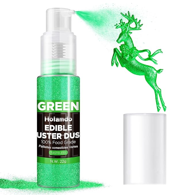 Edible Glitter Spray 22g (Green) - Metallic Food Coloring Powder, Food-Grade Glitter, Metallic Shimmer Edible Color Powder - Flash Powder for Beverages, Cocktail, Cake Decorating, Baking, Icing, Candy