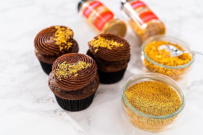 Bakerpan Edible Gold Nonpareils Sprinkles for Cupcakes, Gold Sprinkles Edible for Cake Decorating - 5.1 Ounces (Made in USA)