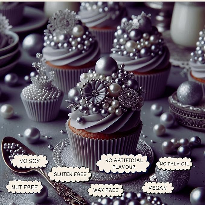 Confect Love Silver Metallic Disco Ball Sprinkles - Edible Cake & Cupcake Decorating Pearls, Metallic Sugar Sprinkles for Desserts and Cookies | Vegan, Gluten-Free, Soy-Free, Dairy-Free, Palm Oil-Free – 4.2 Oz