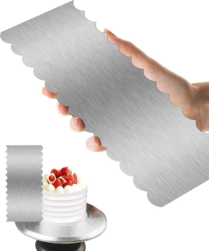 Cake Scraper Smoother Cake Decorating Supplies Kit 8.6 Inch Metal Bench Scraper for Baking Buttercream Smoother Stainless Steel Frosting Cake Comb Edge Side Jagged Comb for Cream Cake-2