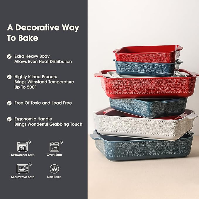 Ceramic Baking Dish Set of 3, Casserole Dishes for Oven, Ideal for Baking, Stewing, Roasting, and Holiday Feasts. The Gift for Mother's Day, Thanksgiving, Christmas, or Housewarming(Bright White)