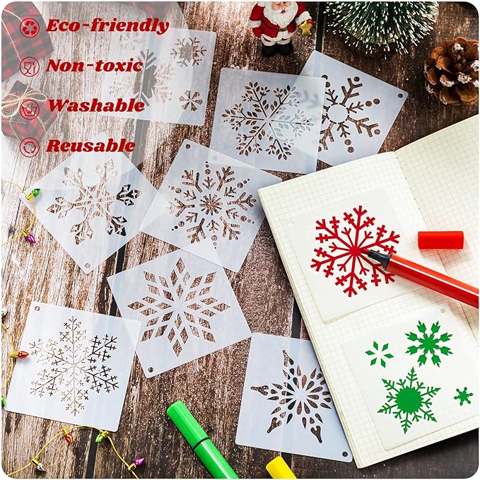 66 Pcs Small Stencils for Crafts Reusable 3 Inch Stencils for Painting on Wood DIY Craft Paint Template for Wall Home Decor Card Rock Canvas Drawing Holiday Ornament(Snowflake)