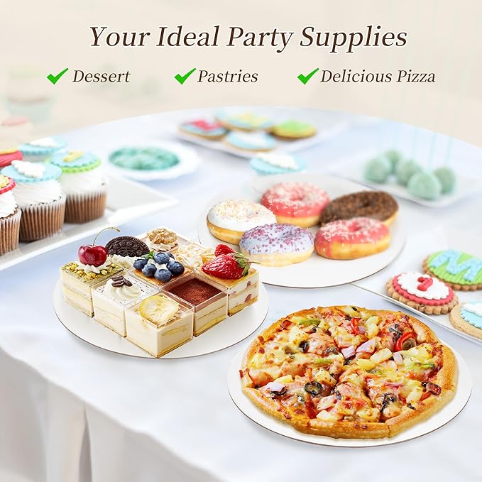 Cake Boards 30 Pcs White, 10 Inch Cake Circles Round Base, Food-Grade Cardboard Cakes Tray 2mm, Waterproof Oil-proof and Sturdy, Disposable cake Plates for Cakes DIY and bread desserts Display