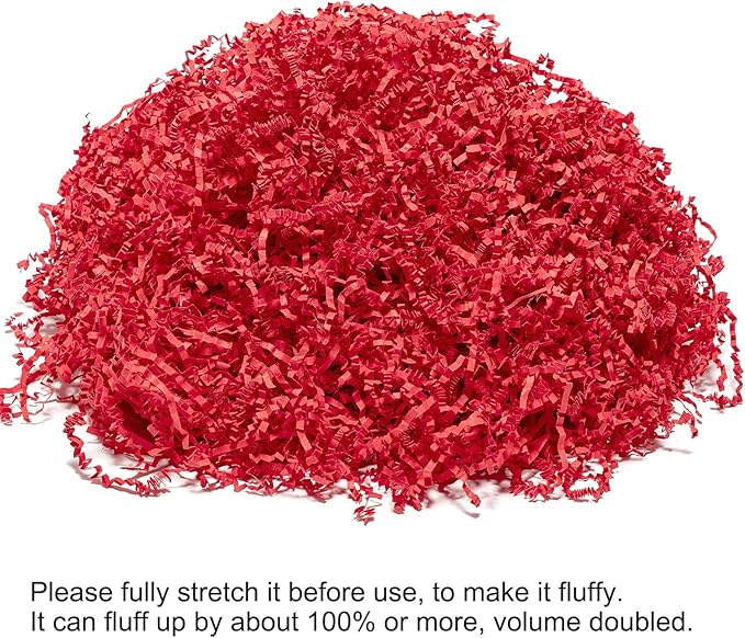 Mefleet 1 LB Crinkle Cut Paper Shred Filler Red Crinkle Shredded Paper for Gift Box - Gift Basket Bag Filler - Grass Cushion Stuffing for Valentine's Day Holiday Packaging Wrapping