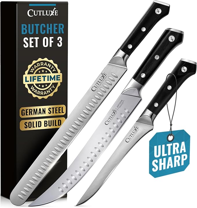 Cutluxe Butcher Knife Set – BBQ Brisket, Breaking & Boning Knife – Slicing Carving Knife Set for Meat Cutting, Ultra Sharp German Steel, Full Tang, Ergonomic Handles, Grilling Gifts for Men
