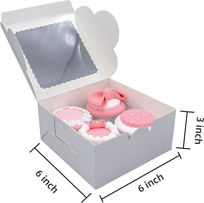 50pcs 6x6x3 Inch White Cupcake Boxes with Window - Ideal for Various Sweets and Desserts, Including Cookies, Macarons, Pastry, Donuts, Muffins, and Chocolate Covered Strawberries