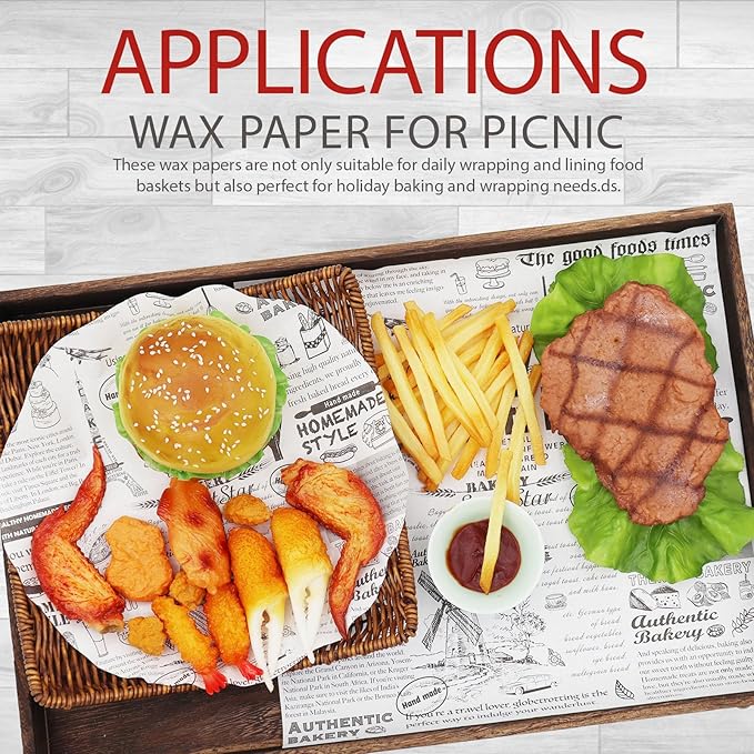 10" x 10" Food Paper Sheets (100 Pack) - Premium Deli Paper Sheets - Greaseproof Liners for Food Boats - Pre Cut Sandwich Wrappers - Food Basket Sheets for Baking, BBQ, Picnic, Festival
