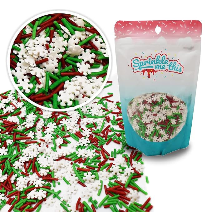 Christmas Sprinkles - Holiday Sprinkles For Baking And Decorating - A Variety Of Bulk Sprinkles Sure To Fit Every Baking Need For The Holidays - 4 Ounce Variety (Jimmies & Snowflakes)