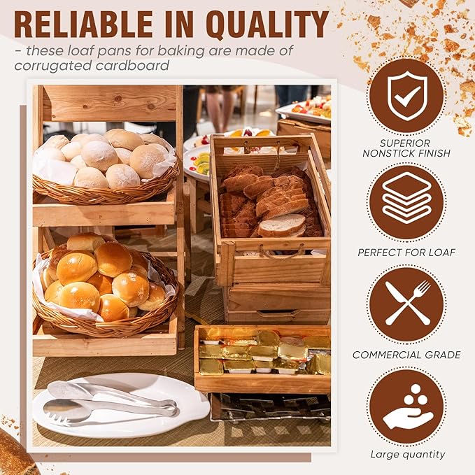 Sabary 50 Pcs Paper Baking Loaf Pan with Lids Disposable Paper Pans Mold for Birthday Graduation Wedding Halloween Thanksgiving Christmas Cake Bread Bakery Holiday Gifts(7.87 x 2.55 x 1.94 Inches)