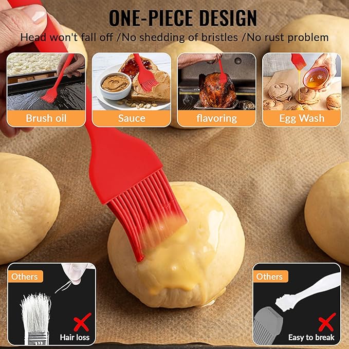 8 pieces basting brush for grilling,pastry brush,bbq basting brush,basting brush,rubber brush for cooking,basting brush for cooking,silicone bbq brush,barbecue sauce brush (red)