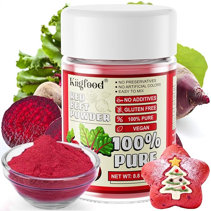 Natural Red Beet Powder - Kiigfood 8.8oz/250g Premium Red Food Coloring, Organic Beetroot Powder for Drinks, Cocktail, Smoothies, Christmas Baking - Vegan, Non-GMO, Gluten-Free