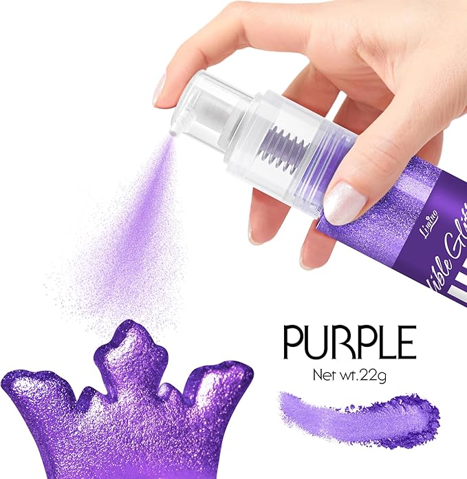 Edible Glitter Spray - 22g Edible Luster Dust Metallic Food Grade Glitter for Drinks, Cake Decorating, Baking - Edible Food Coloring Powder Shimmer Glitter for Cocktail, Icing, Candy (Purple)