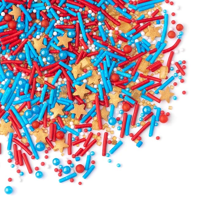 Sweets Indeed Sprinkles, Patriotic Edible Sprinkle Mix, Red Blue Gold, 4th of July, Perfect for Cake Decorations, Baking, Ice Cream, Cookies, Cupcake Topper For Birthday, Dairy Free, 4 ounces (Patriotic) (Marvelous)