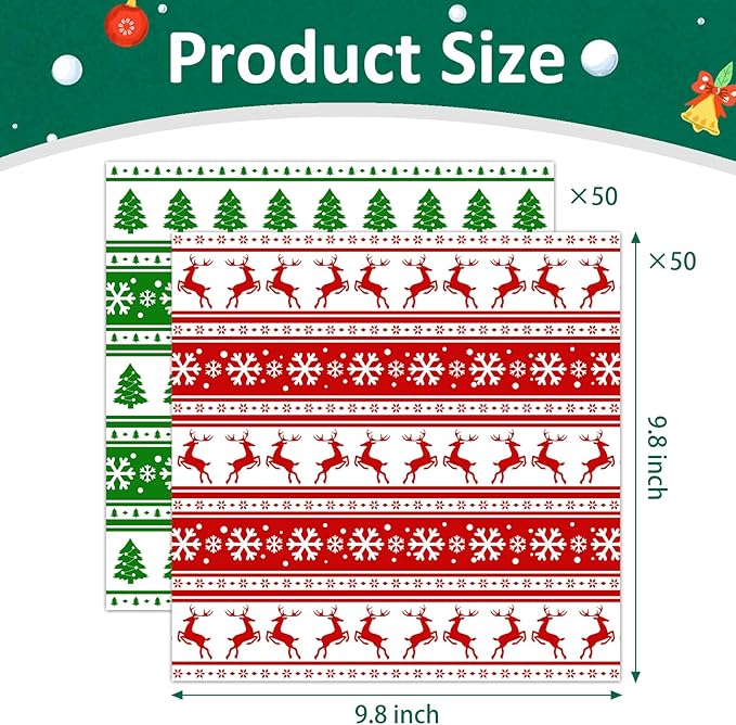 Zezzxu 100 Sheets Wax Paper for Food, Red and Green Parchment Paper for Cookie Box Deli Wrapping Grease Resistant Basket Liners (9.8 x 9.8 Inches)
