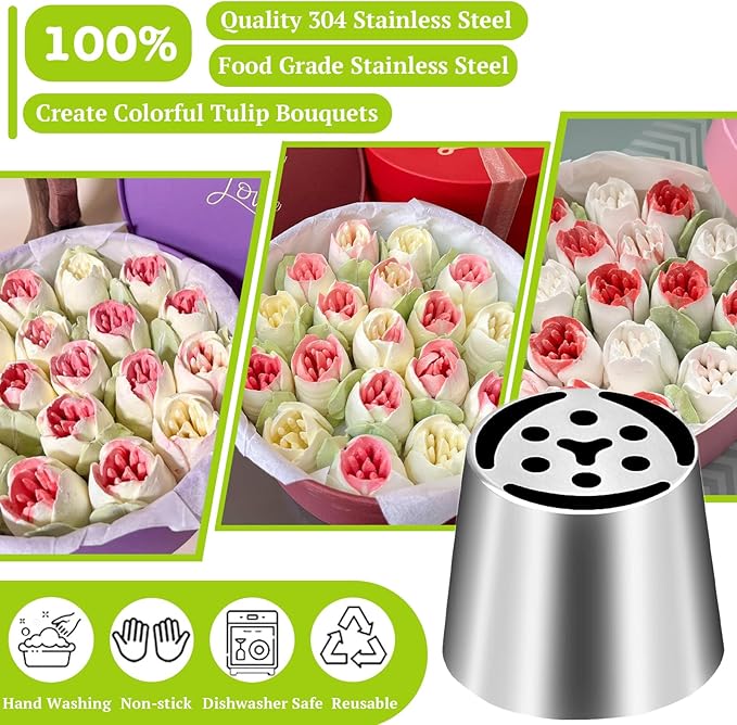 Suuker Russian Piping Tip, Stainless Steel Extra Large Piping Tip for Cake Decorating, Pastry Cupcake Flower Frosting Tips Cake Decorating Supplies Floral Icing Nozzles Kitchen Gadgets, SL4