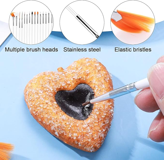Aster 15Pcs Cake Decorating Brushes, Cake Painting Brushes Kit Food Safe Paint Brushes Multiple Function Cookie Brushes Fondant Sugar DIY Tool Set Candy Icing Pastry Brush for Baking(White)
