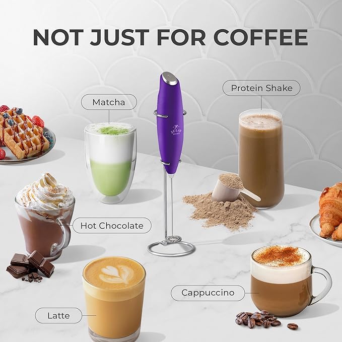 Zulay Kitchen Powerful Milk Frother Wand With 4 AA Duracell Batteries - Ultra Fast Handheld Drink Mixer - Electric Whisk Foam Maker for Coffee, Lattes, Cappuccino, Matcha & Creamer