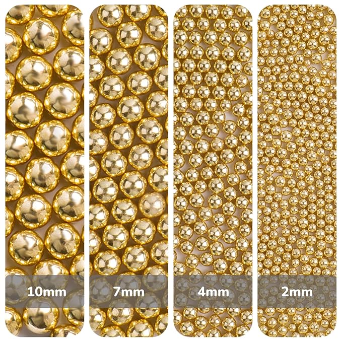 Gold Pearl Sprinkles for Cake Decorating, 11.3 Oz Edible Pearls Sugar 4 Sizes Gift Box Set for Baking Cookie Ice Cream Cupcake Toppings