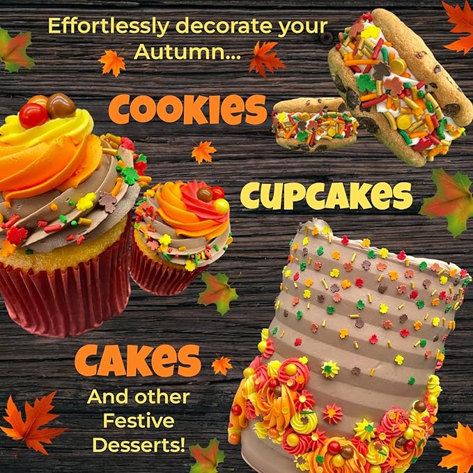 Manvscakes Fall Themed Sprinkles - Sprinkles for Cake Decorating, Edible Thanksgiving Themed Sprinkles, For Baking Chocolate Desserts, Cupcakes, Ice Cream, Caramel Apples & Other Desserts