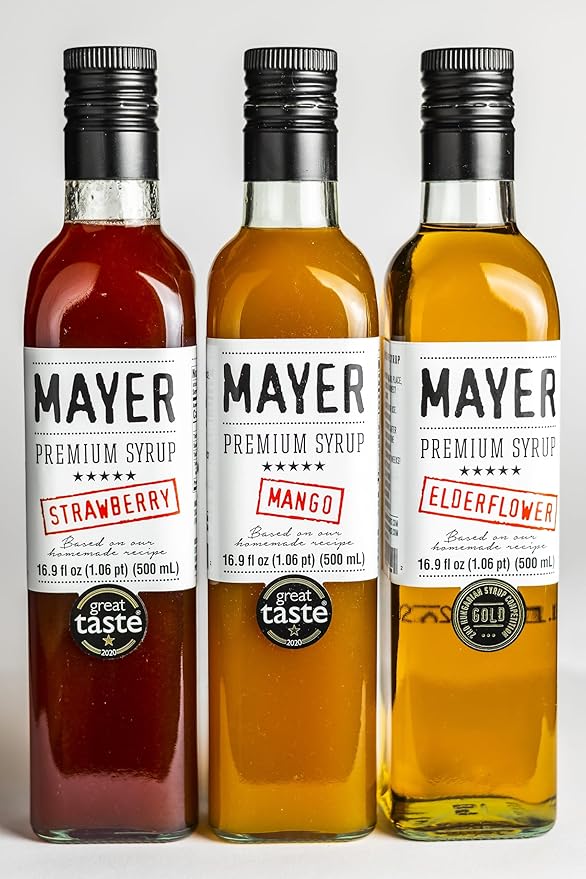 Mayer Mango Syrup for Drinks & Cocktails – Handcrafted in Hungary, Natural Mango Flavoring Syrup – Over 50% Real Fruits for Martini, Mocktail, Smoothie, Lemonade, Pancakes, Ice Cream – Vegan, Gluten-Free – (16.9 Fl Oz each / Pack of 2)