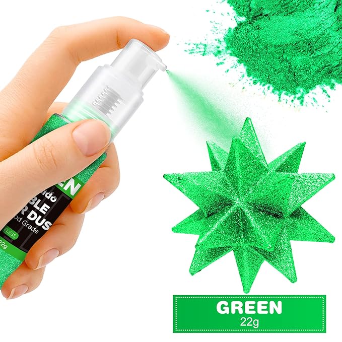 Edible Glitter Spray 22g (Green) - Metallic Food Coloring Powder, Food-Grade Glitter, Metallic Shimmer Edible Color Powder - Flash Powder for Beverages, Cocktail, Cake Decorating, Baking, Icing, Candy