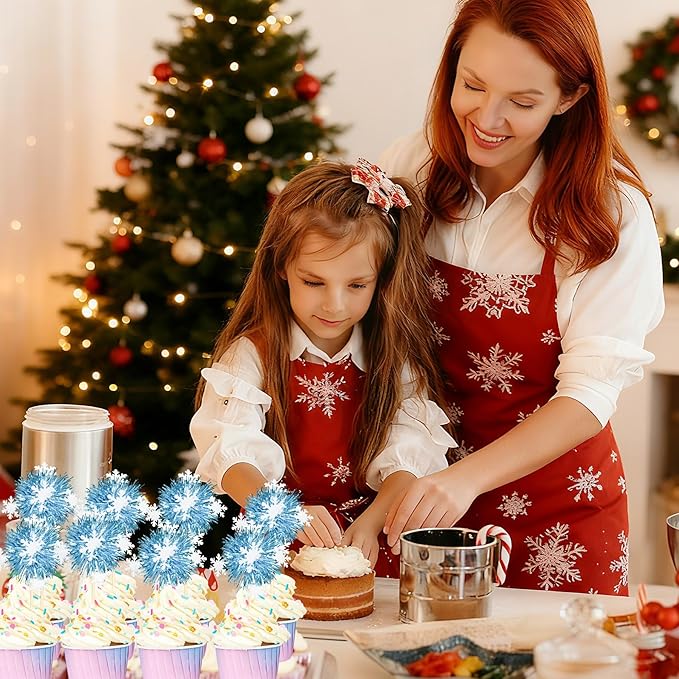 24Pcs Frozen Cupcake Toppers, Snowflake Foil Firework Cupcake Toppers Tinsel Drink Picks Let it Snow Winter Supplies Favor