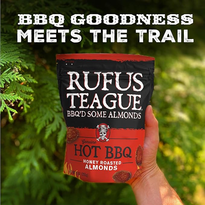 Rufus Teague Hot BBQ Honey Roasted Almonds – Sweet, Spicy & Smoky Gourmet Snacks, 9 oz Resealable Pouch for Freshness