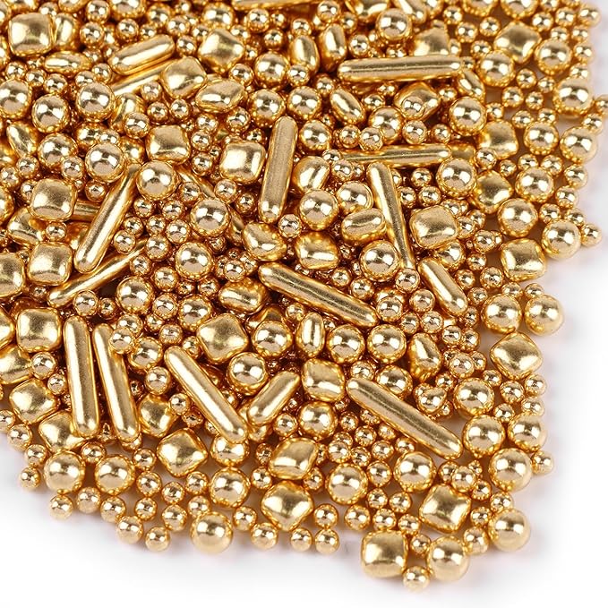 Gold Sprinkles for Cake Decorating 3.5 Ounces, Edible Gold White Silver Sprinkles for Cupcake Topper, Cookiess, Perfect for Wedding, New Year’S Eve Party (Gold Pearl)