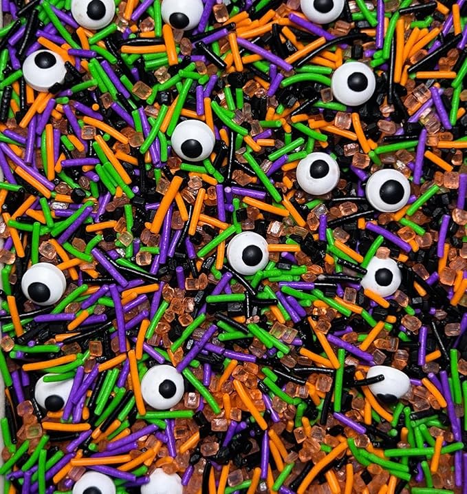Cake Sprinkles Set for Halloween with Mix Bulk Sprinkles Orange Black Sugar Sanding and Candy Eyes for Baking Decorations, Cupcakes, Cookies - Spooky Party Supplies 3 Bottles (9.5oz)