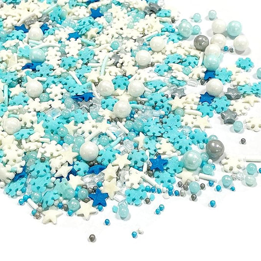 Homipooty Snowflake Sprinkles for Cake Decorating 85g/2.99oz Edible Snowflake Pearl Sugar Sprinkle for Baking, Cookies, Ice Cream, Cupcake Toppers, Halloween Christmas Supplies