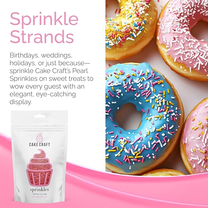 Cake Craft Red Sugar Strand Sprinkles (Jimmies) – 3-Pack (100g Each) | Bright Red Sprinkles for Cakes, Cupcakes, Cookies & More | Bold Color & Sweet Crunch