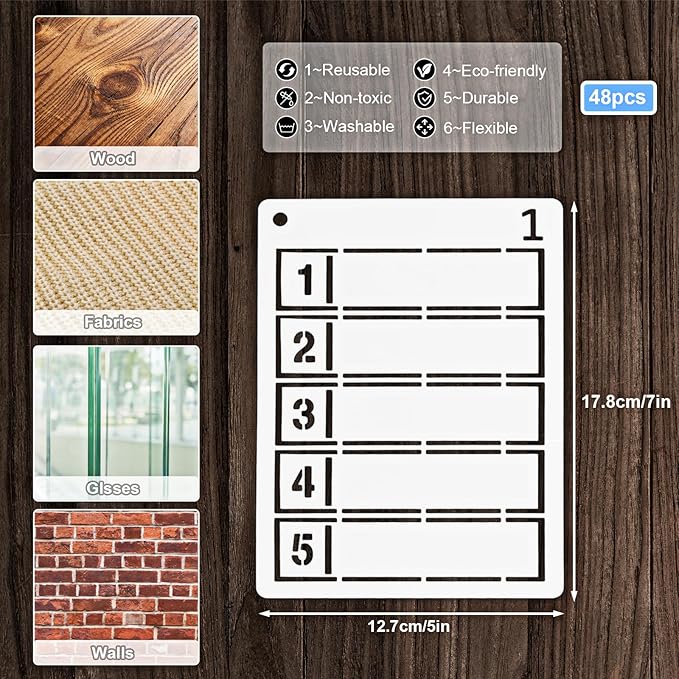 48 Pcs Planner Stencils for Crafts, Multiple for Journal Stencils Dotted Notebooks, Planner Stencil Drawing Accessories Kit for Scrapbooking Cards DIY Projects(7x5 Inch)