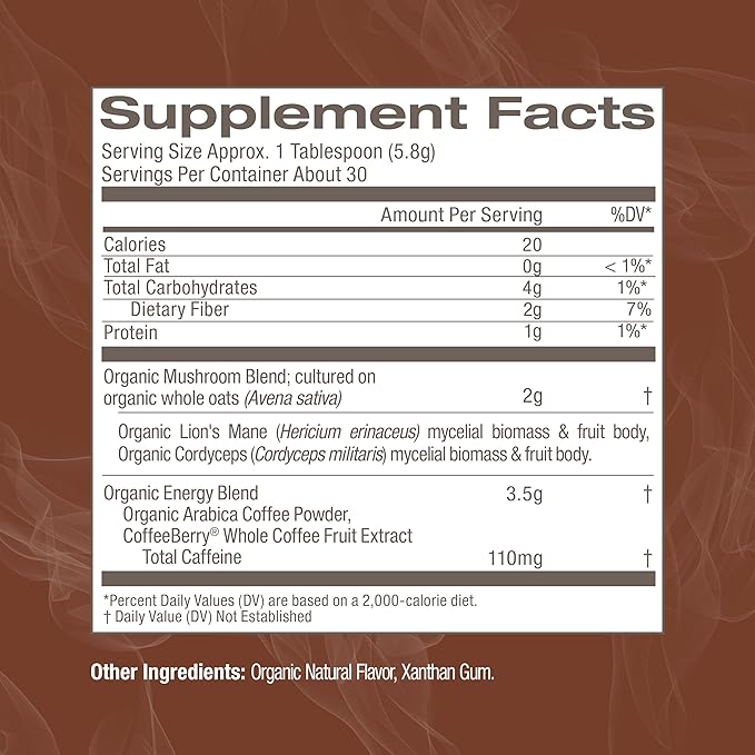 OM MUSHROOM SUPERFOOD Coffee Blend – Organic Arabica with Lion’s Mane, Cordyceps, Reishi, Turkey Tail & Ginkgo – Supports Energy, Focus & Clarity – 6.24 oz Canister (30 Servings)