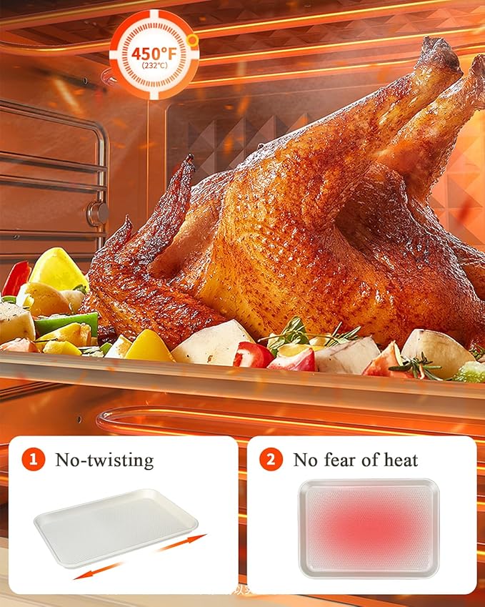 Nonstick Baking Sheet Sets with Rack (3 Pans + 1 Rack), 0.8mm Thicker Carbon Steel Quarter/Jelly Roll/Half Sheet Pan, Easy Clean, Prevent Warping, Dishwasher Safe, Oven Safe 450°F