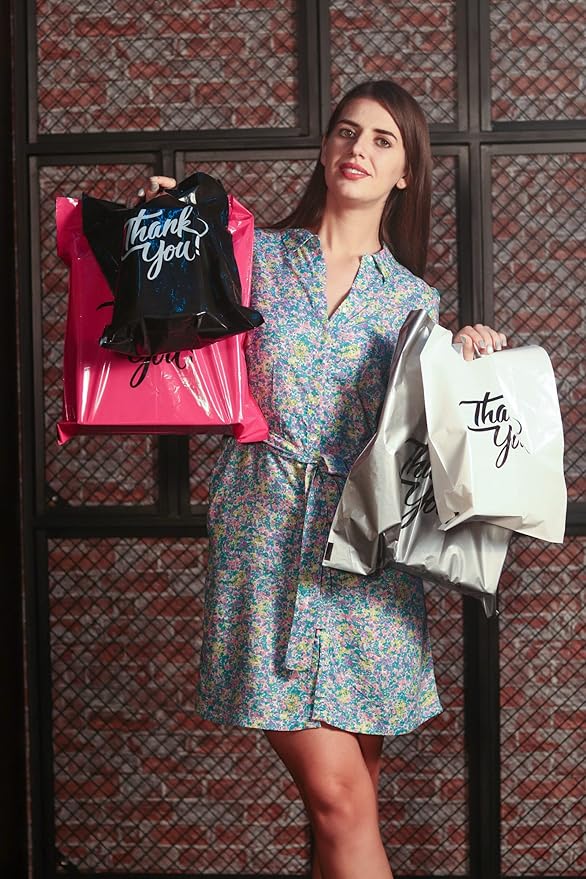 Infinite Pack Thank You Merchandise Bags, Die Cut Handles, Retail Shopping Bags for Boutique - Choose Color & Size