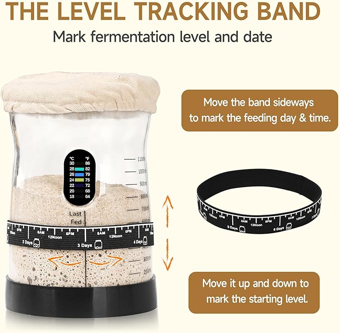 Sourdough Starter Kit -50 Oz Wide Bore and Large Capacity Sourdough Starter Jar，Thermometer, Feeding Band- Perfect Sourdough Bread Baking Supplies, Baking Gifts(2 Jar)