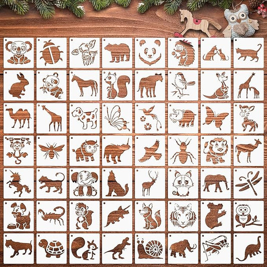 Augshy 56 Pieces Animal Stencils for Painting, 3 Inch Reusable Cute Animal Stencils for Drawing on Wood Rocks Canvas Fabric DIY Craft Card Glass Pottery