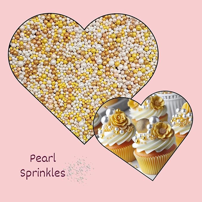 Confect Love Disco Balls Sprinkles Gold and White Edible Sprinkles Mix – Decorative Sugar Pearls & Disco Balls for Cake, Cupcake, and Cookie Decorating –Vegan, Gluten-Free, Nut-Free, Soy-Free, Dairy-Free, Palm Oil-Free – 4.2 oz