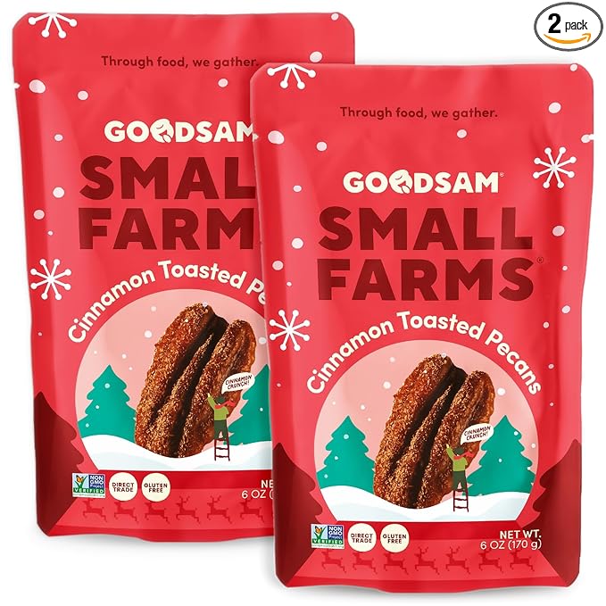 GoodSAM Cinnamon Toasted Pecans - Holiday Snack | Non-GMO | Gluten-Free | Direct Trade | Supporting Small Family Farms | 6oz Pack of 2