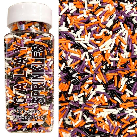 Sentovac Halloween Soft Jimmies Sprinkles Edible for Cake Decorating Orange Black Purple White Jimmies Sprinkle Cookie Cupcake Topper Ice Cream Baking Decorations Halloween Christmas Supplies 3.35oz