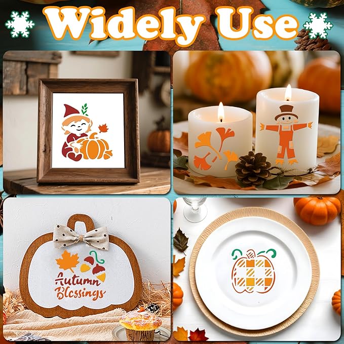 72 PCS 3x3 Inch Thanksgiving Stencils for Painting - Pumpkins, Gourds, Autumn Leaves, Wheat, Turkey Reusable Thanksgiving Painting Templates on Wood, Glass, Fabric, Window Door Decor DIY Decoration