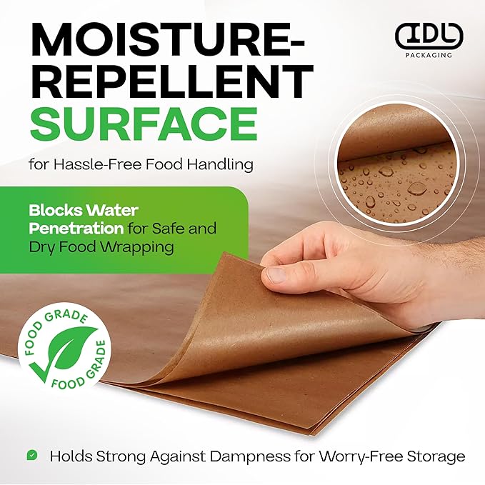 IDL Packaging 18" x 900' Brown Wet Wax Paper Roll - Food-Safe Extra Water Resistant Paper for Meat and Fish - Freezer/Butcher Material for Packing, Storing, Transportation, Freezing Food