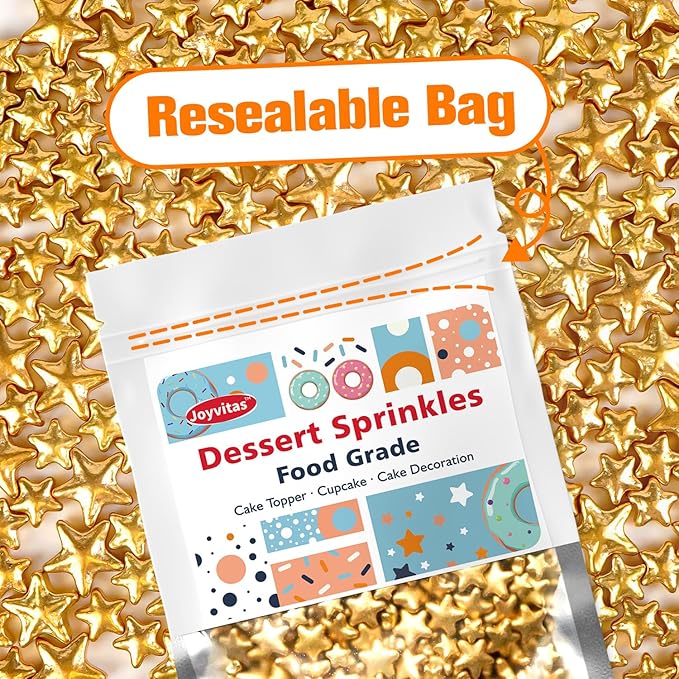 Christmas Gold Star Sprinkles for Cake Decorating, Edible Star Sugar Candy, Mix Size, Baking For Cupcakes, Decorating, Cookies, Donuts, Wedding Party, Holiday, 150g/5.29oz