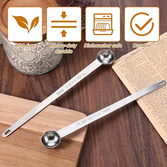 2 PCS 1tsp Long Handle Measuring Spoons 1 Teaspoon Stainless Steel Measuring Spoon 5ml Long Handle Teaspoon Metal Measurings Spoons for Coffce, Tea, Cooking, Baking, Kitchen (Silver)
