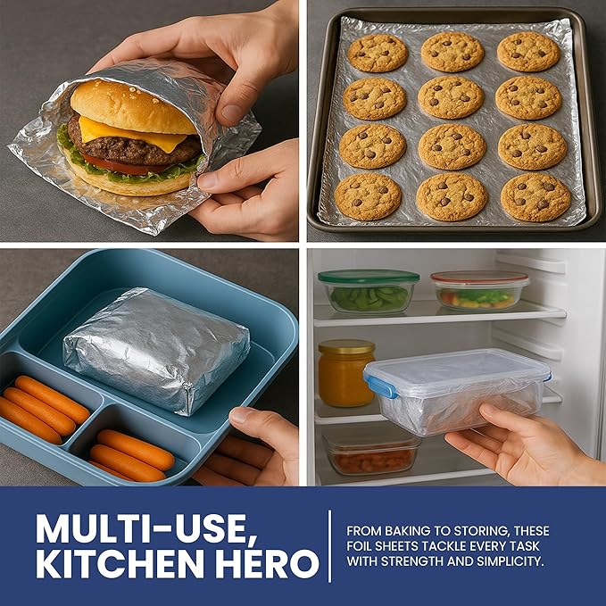 Pre-Cut Aluminum Foil Sheets 12" x 10.7" – Heavy-Duty, Non-Stick, Pop-Up Disposable Sheets for Grilling, Baking, BBQ, Food Storage, and Catering (12X10.7", 400.0, sheet)