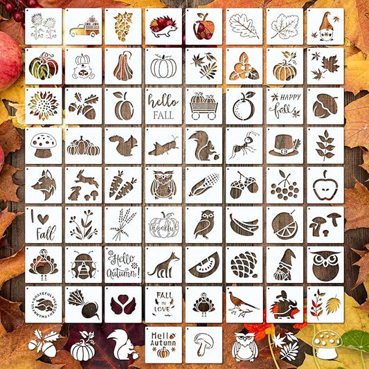 66 Pcs Small Stencils for Crafts Reusable 3 Inch Stencils for Painting on Wood DIY Craft Paint Template for Wall Home Decor Card Rock Canvas Drawing Holiday Ornament(Autumn)